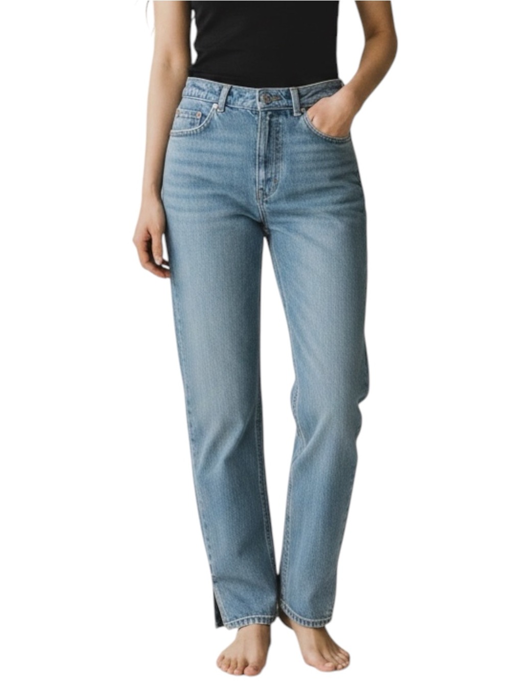 Zara Mid Rise Light Wash Straight Leg Blue Jeans Size 26 Bohemian Coastal Cowgir
